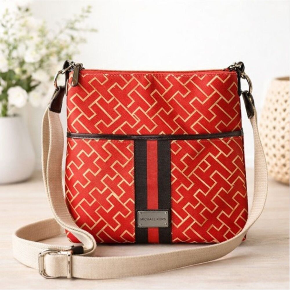Tommy Hilfiger Red Crossbody Bag Vintage Monogram Adjustable Strap